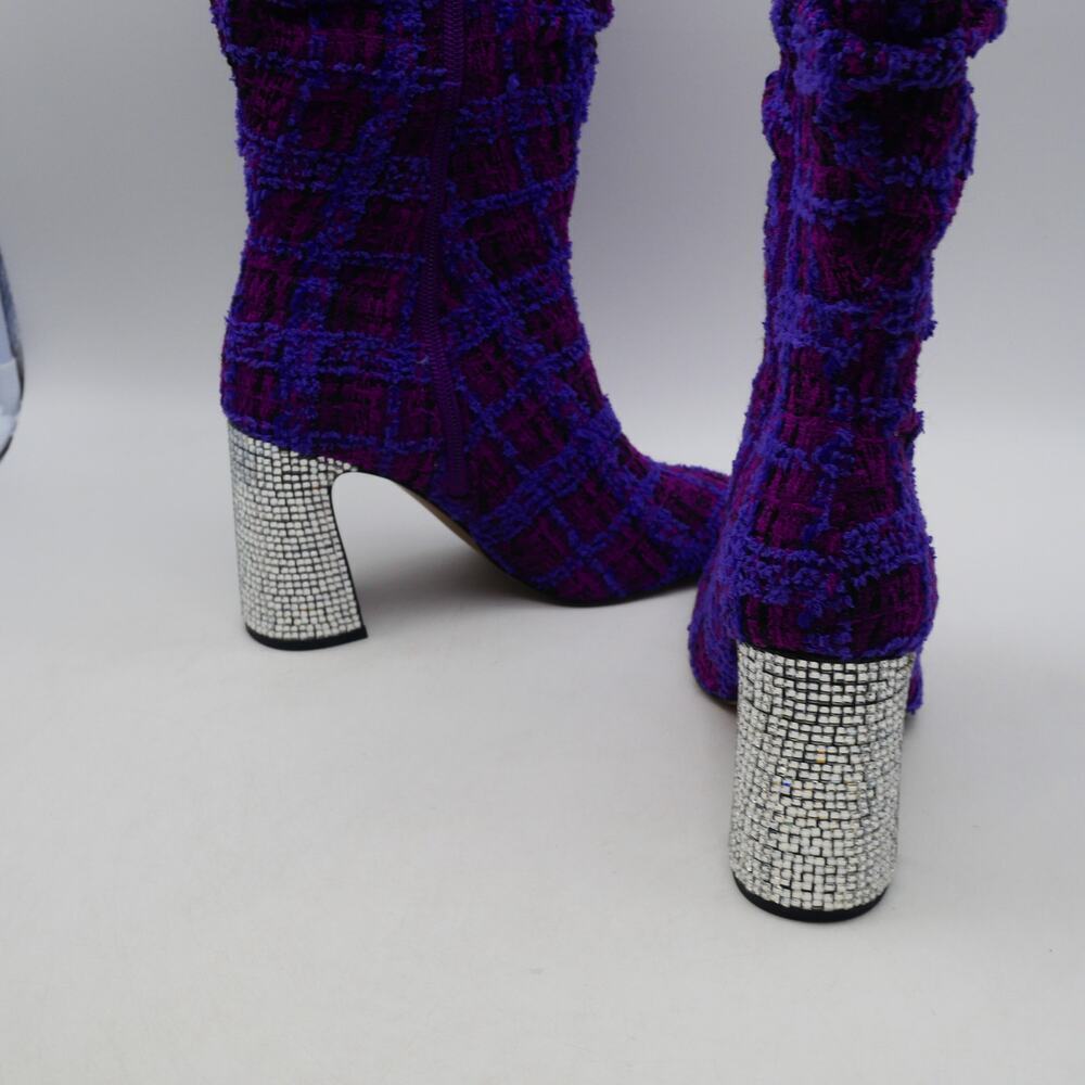 NEW Betsey Johnson Women's 6 Declaan Tall Boots Purple Tweed Rhinestone Heels - Picture 9 of 13